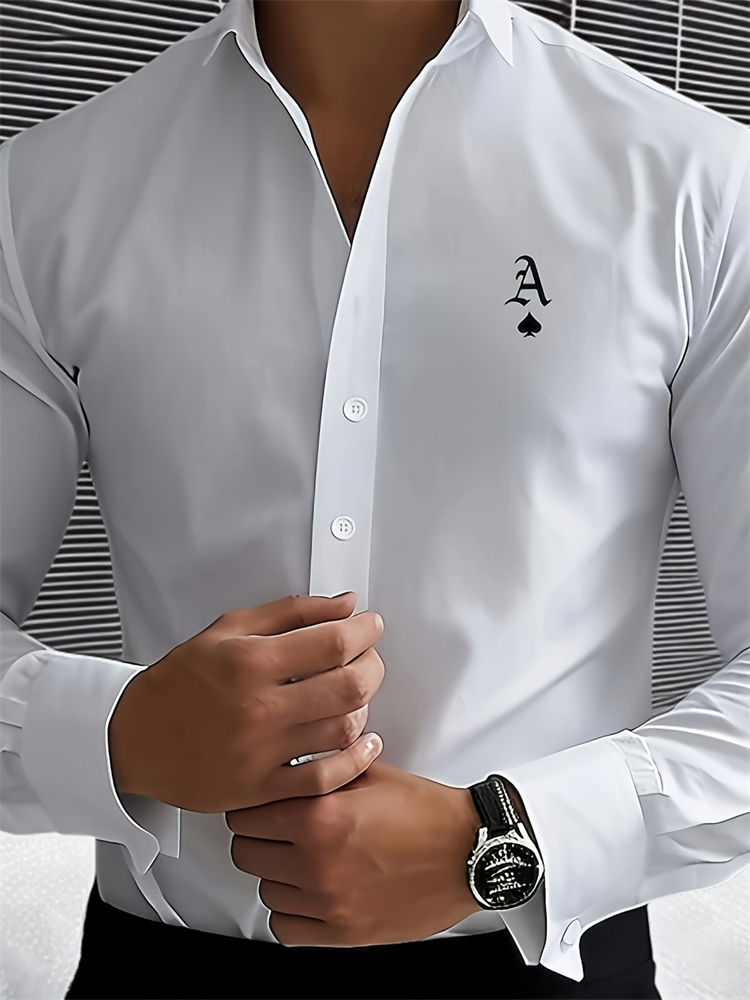 Thumbnail: Men's V-Neck Long Sleeve Shirt – Solid Color Smart  for Autumn & Winter