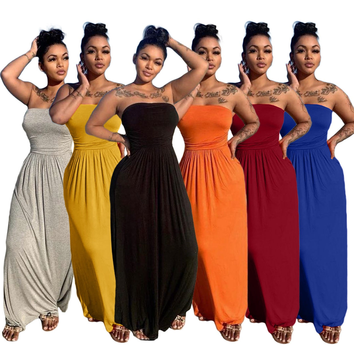 Solid Long Loose Sexy Maxi Summer Dress for Women