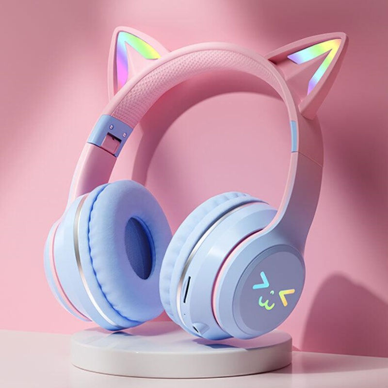 Thumbnail: RGB Cat Ear Bluetooth Headphones with Mic, Voice Assistant & Wired Mode