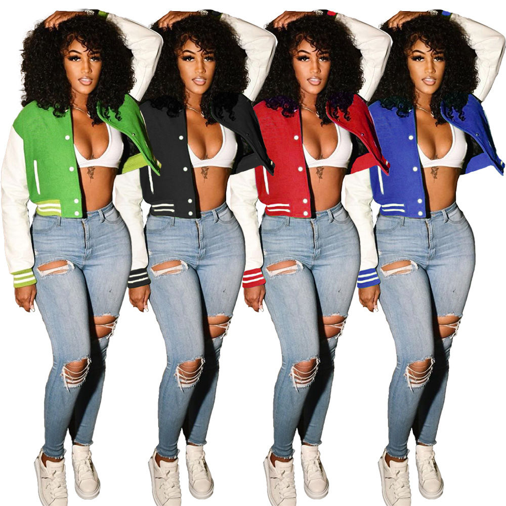 Long Sleeve Crop Baseball Jacket Women Sporty Streetwear Fall Outfit