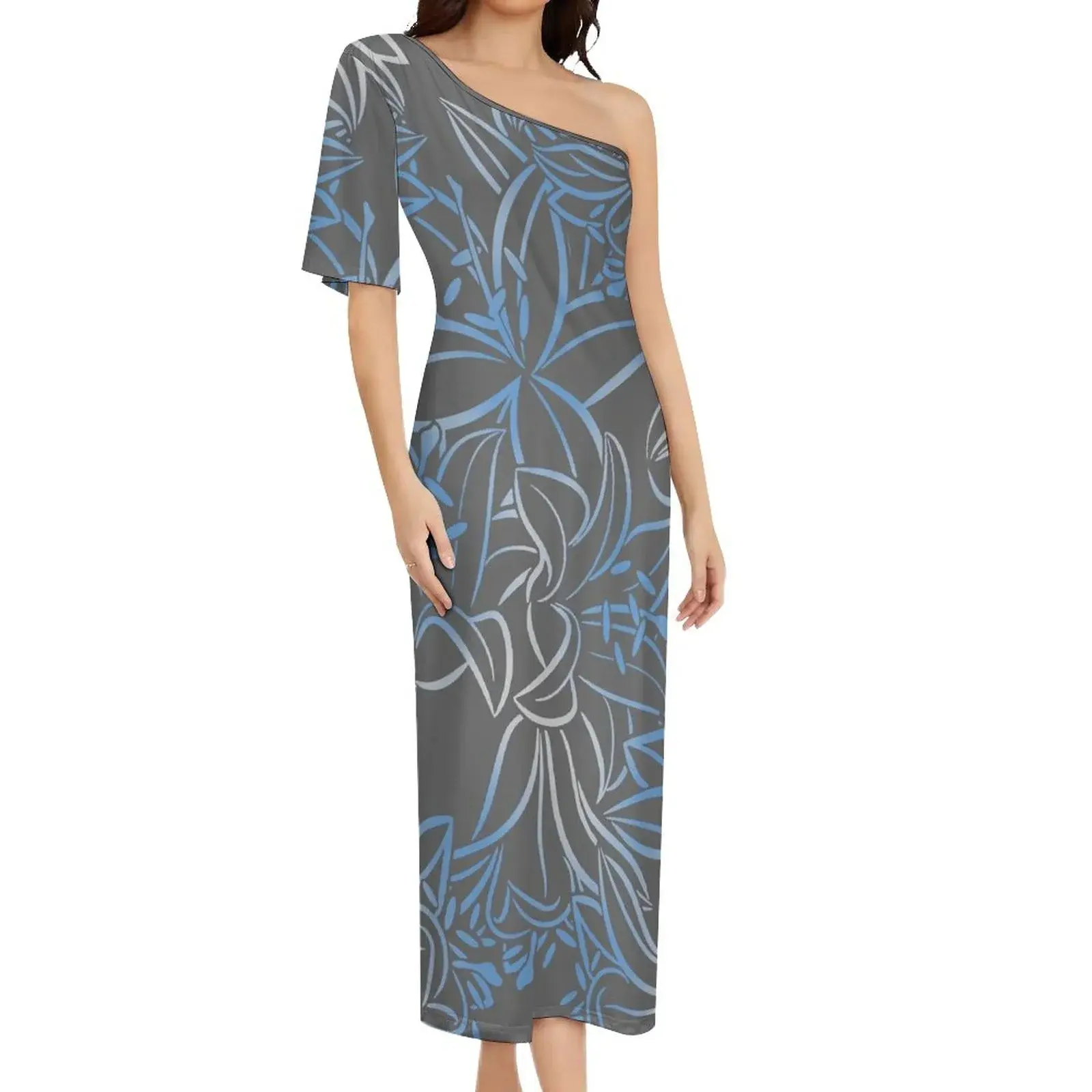 Plus Size Polynesian Print Bodycon Dress Elegant Long Evening Gown