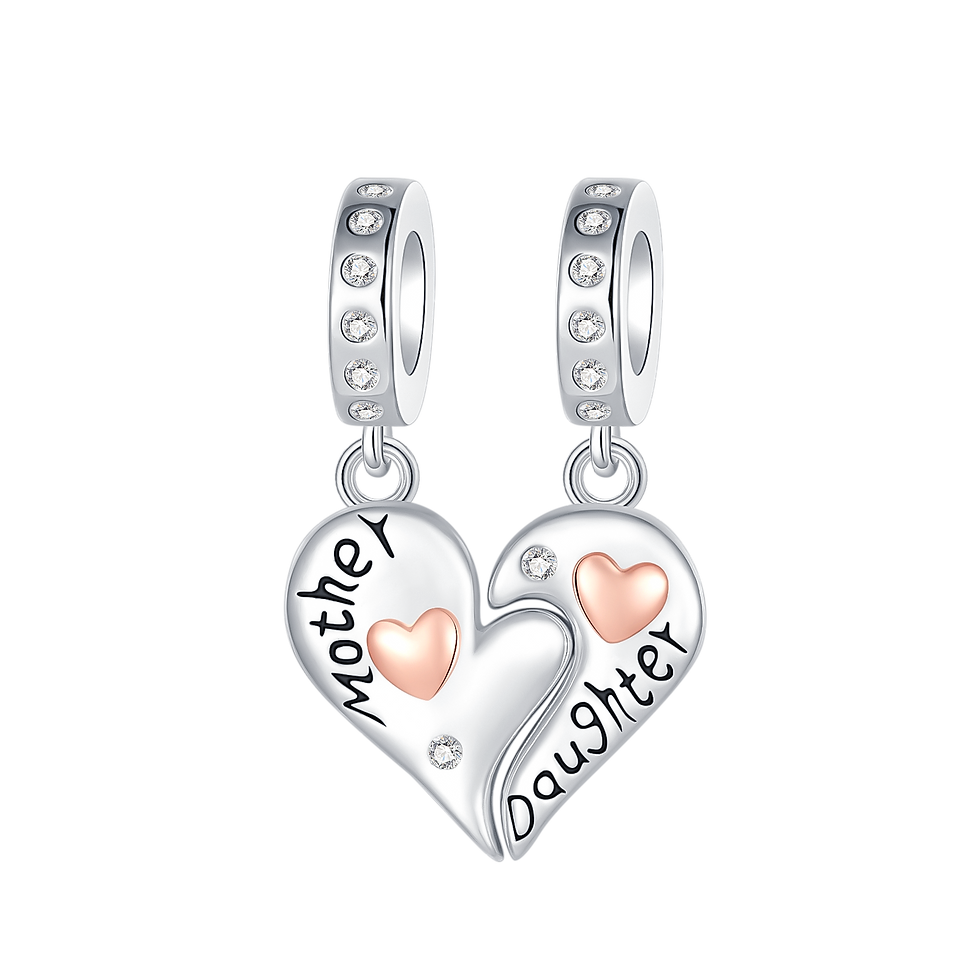 Thumbnail: Silver Heart Shaped Warm Family MOM Charm Beads Fit  Original Bracelet