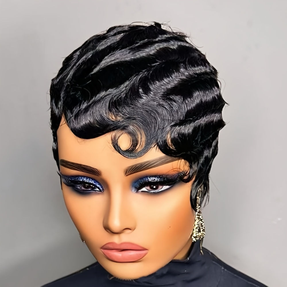 Ocean Wave Pixie Cut Wig – 150% Density Short Finger Wave Style
