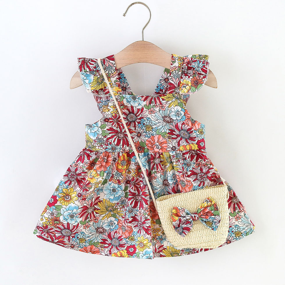 Thumbnail: 2pcs Baby Girls Summer Floral Cotton Fly Sleeve Dress Set