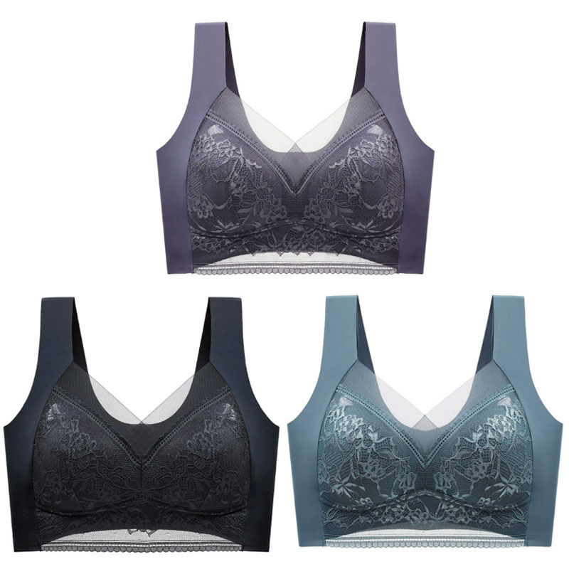 Thumbnail: 3pcs Lace Plus Size Bra Set for Women Anti Sagging Thin Padded Vest Style