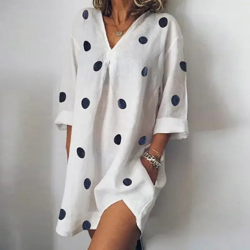 Thumbnail: Boho Dot Print Casual Summer Dress Loose Short Beach Dress for Women