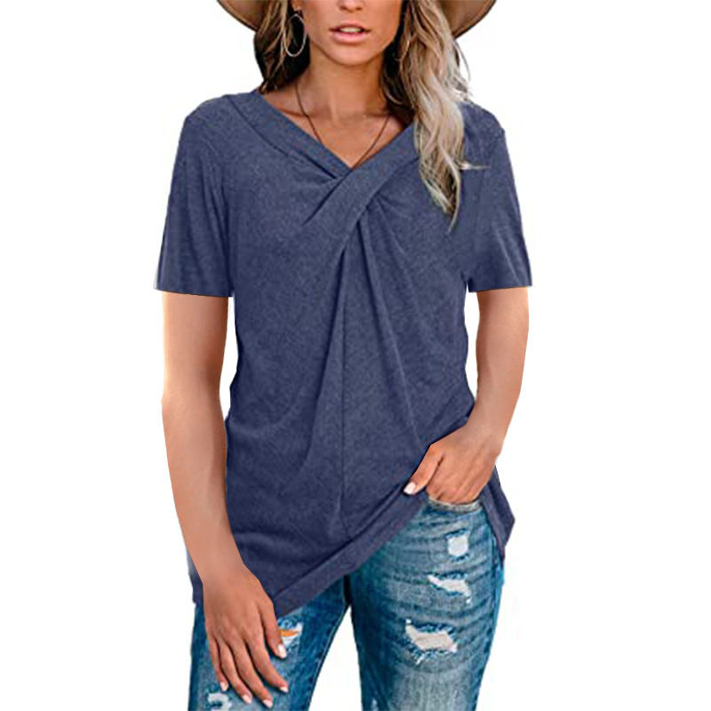Thumbnail: White V‑Neck Short Sleeve T‑Shirt Casual Summer Top
