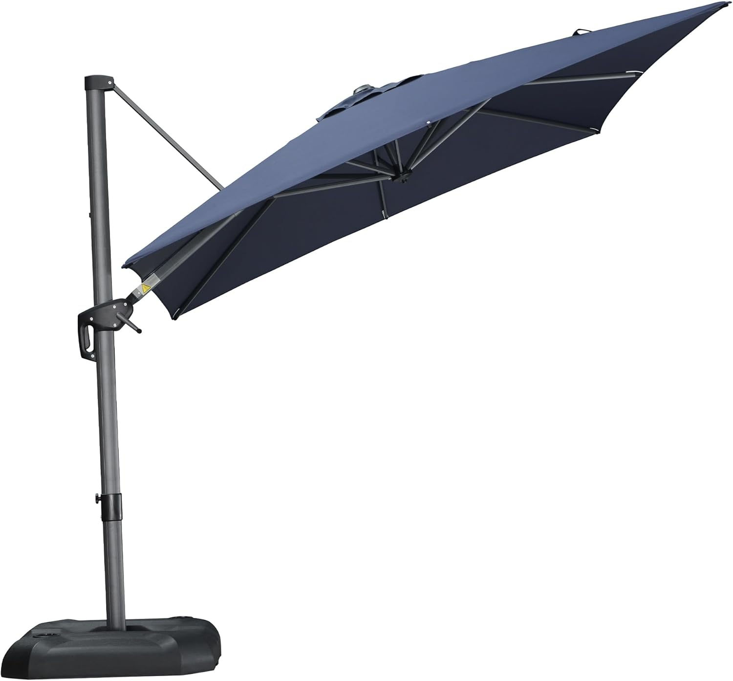 HUANZHUANG 11FT Round Cantilever Patio Umbrella with 360° Rotation
