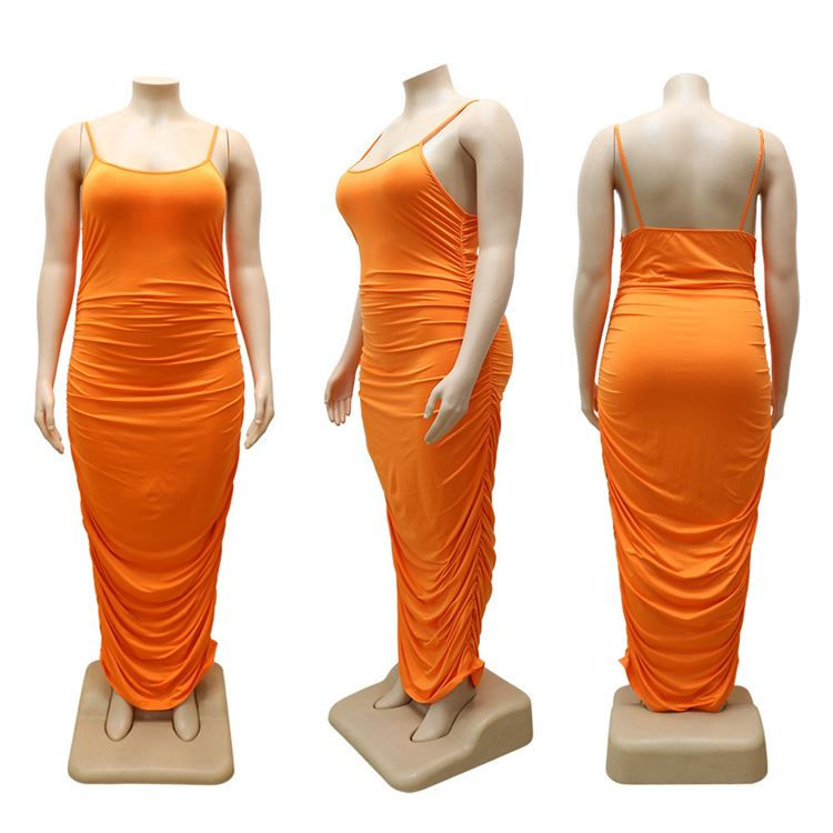 Solid Color Oversized Spaghetti Strap Dress Women Plus Size Casual Summer Wear