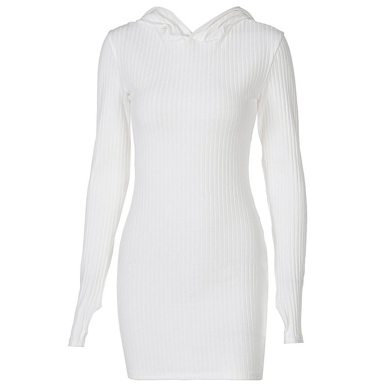 Thumbnail: Women’s Long Sleeve Bodycon Hooded Knitted Mini Dress