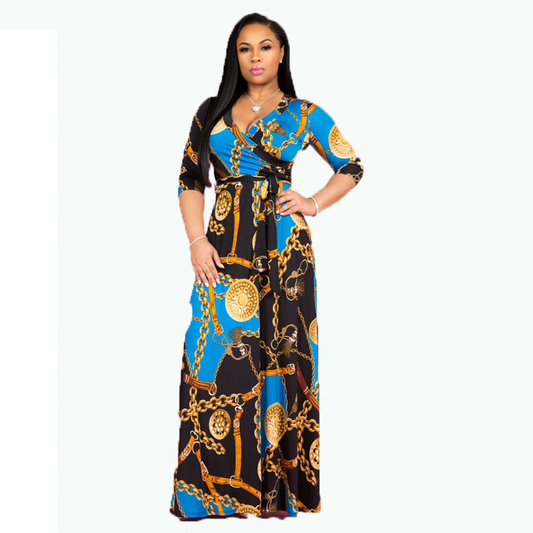 Thumbnail: African Floral Print Bodycon Maxi Dress Colorful Party