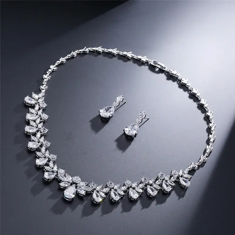 Thumbnail: Women’s Luxury Water Drop Pendant Necklace & Dangle Stud Earring Set