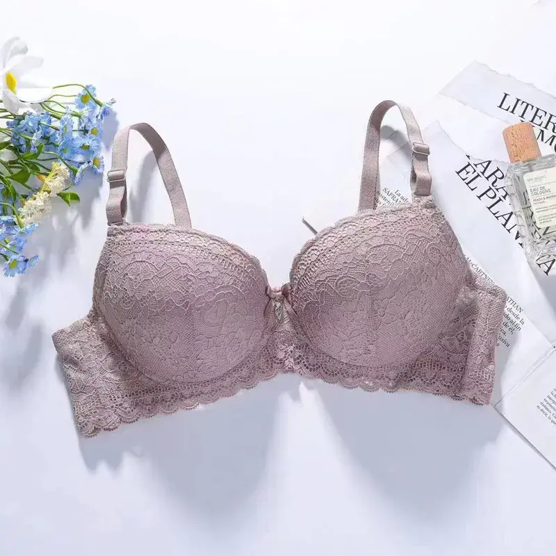 Thumbnail: Comfortable Breathable Push Up Bra with Steel Ring and Lace Embroidery