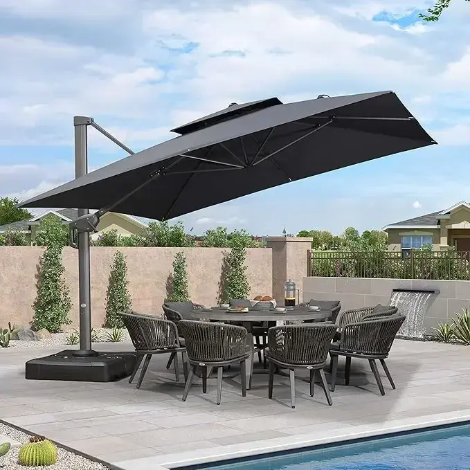 GUANGBAI 12' x 12' Square Cantilever Patio Umbrella with Double Top Design