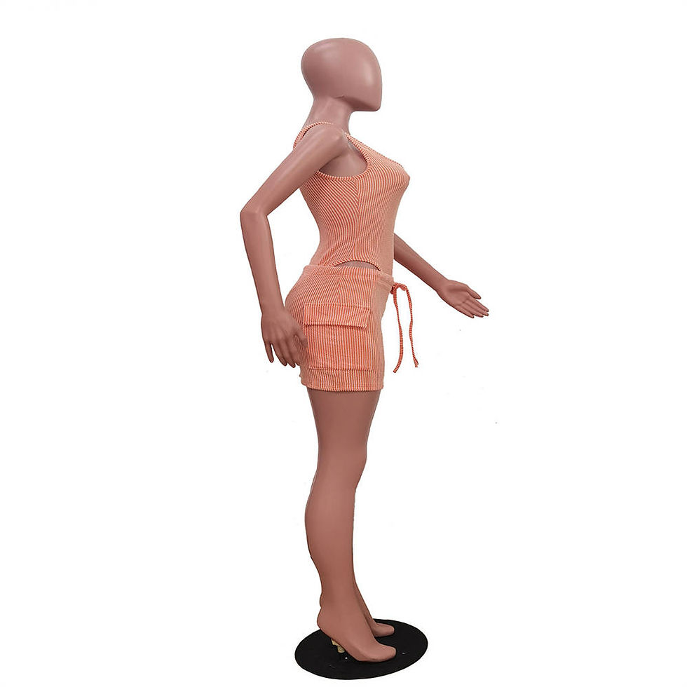 Thumbnail: Two-Piece Ribbed Outfit with Short Sleeve Bodysuit and Pocket Shorts