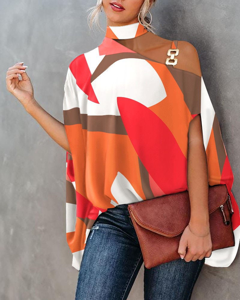 Thumbnail: Women’s Off-Shoulder Batwing Sleeve Top – Floral Print Summer Blouse