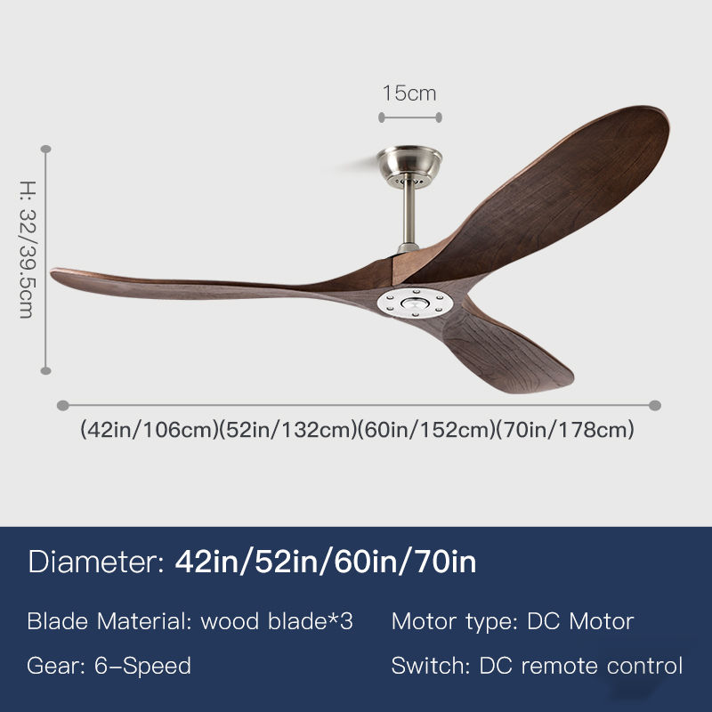 Thumbnail: 42-70 Inch Industrial Wood Ceiling Fan with LED Light Remote Control