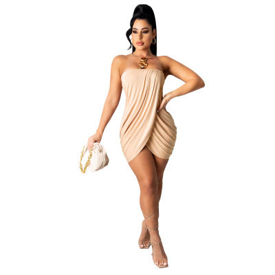 Thumbnail: 4XL Summer Party Sexy Bodycon Irregular Pleated Tube Top Dress v