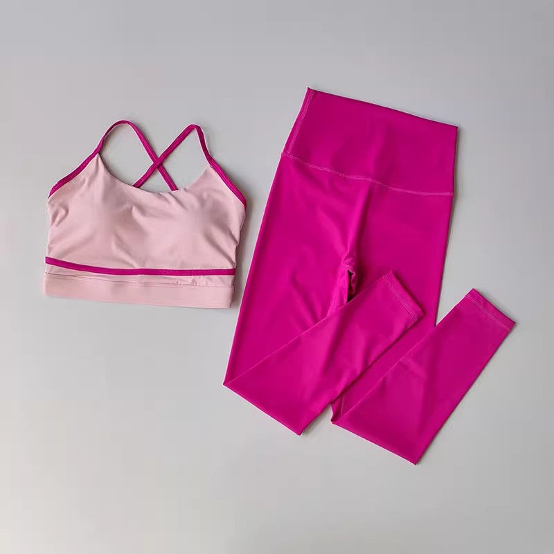 Thumbnail: High Waist Yoga Set – Sports Bra & Patchwork Leggings for Women