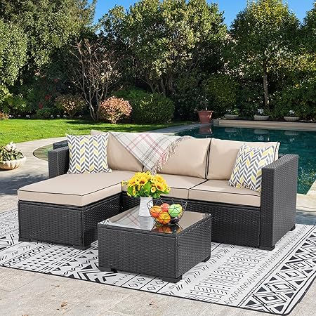 Thumbnail: 3-Piece Outdoor Terrace Furniture Set, Segmented Sofa with Thick Padding