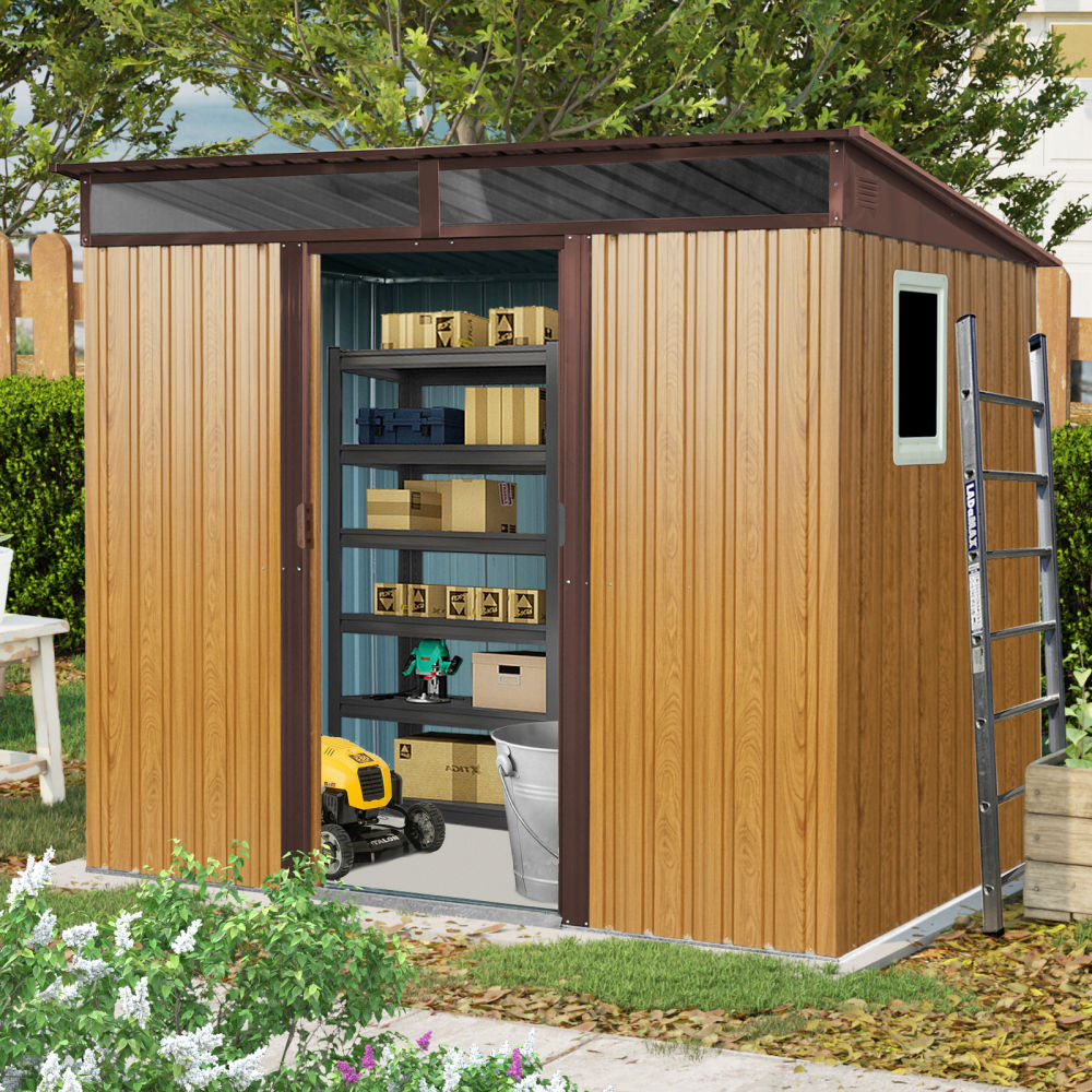8x6 ft Outdoor Metal Storage Shed with Window and Transparent Plate