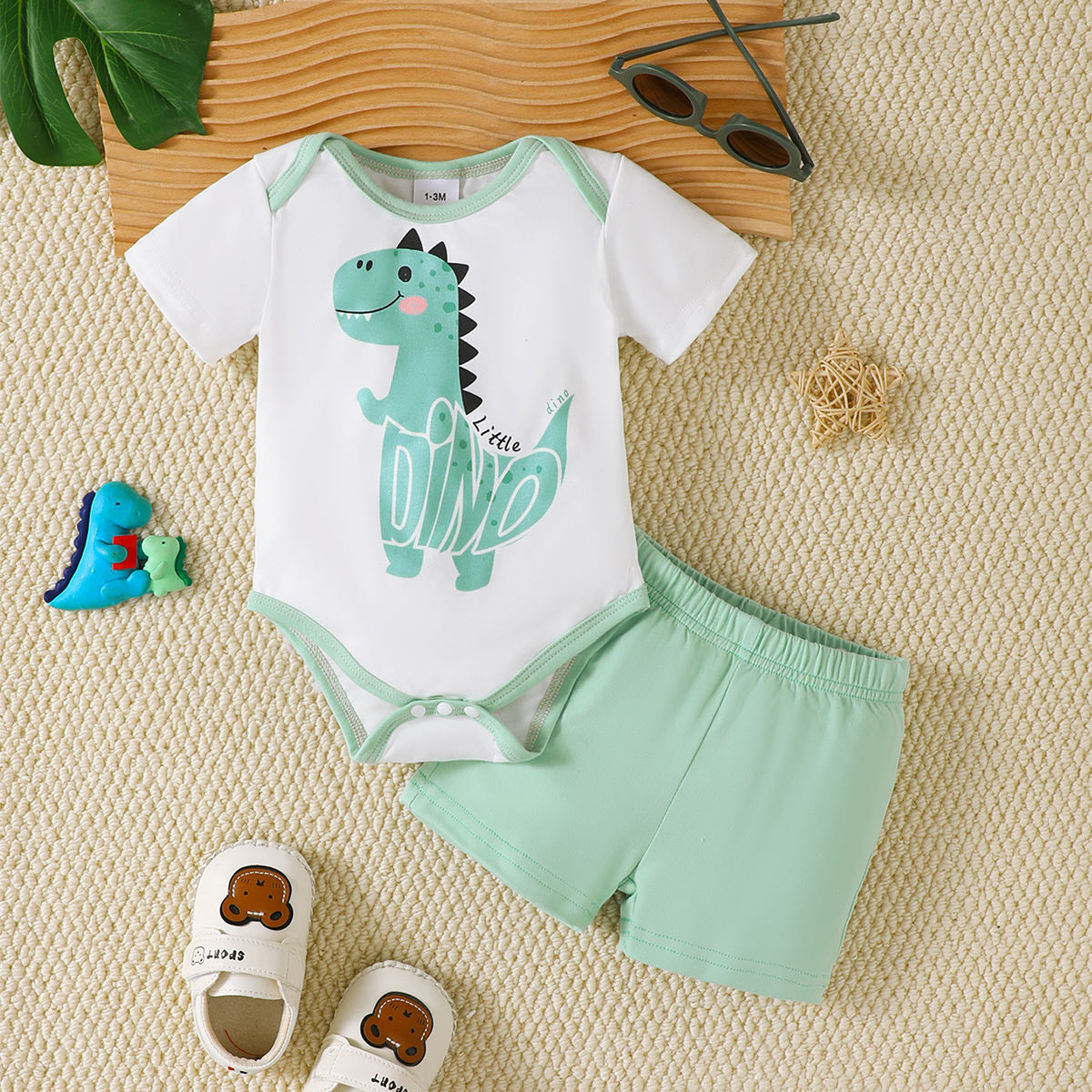 Baby Boy Cartoon Casual Outfit – Short Sleeve Summer Set