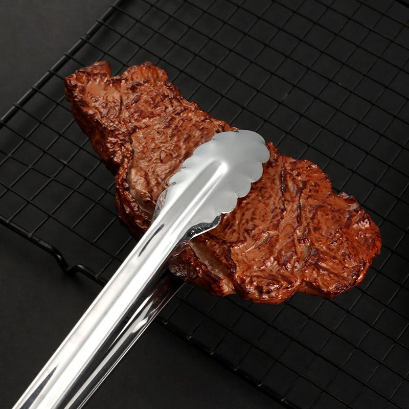 Thumbnail: Stainless Steel Kitchen Food Tongs for BBQ Steak Fish Bread Salad and Fruit