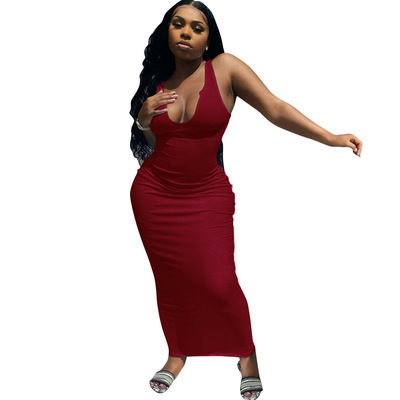 Thumbnail: Women’s Plus Size Solid Color Bodycon Maxi Sundress