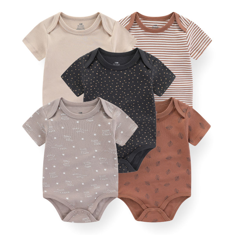 Thumbnail: 5 Pieces Unisex Newborn Bodysuits – 100% Cotton Baby Onesies