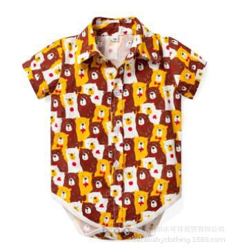 Thumbnail: Baby Boy Bow Tie Bodysuit – Cartoon Animal Print Cotton Romper