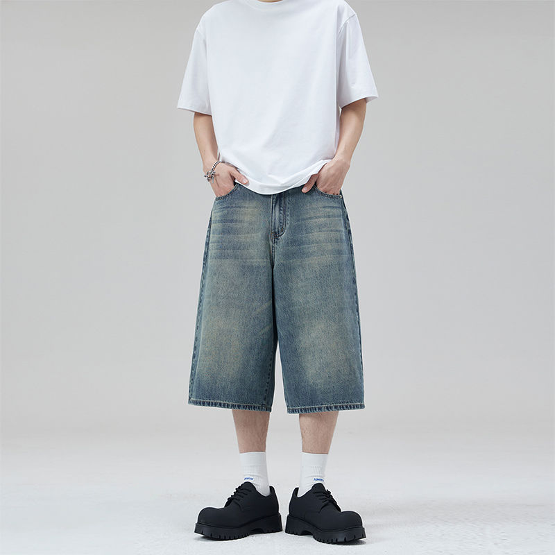 Thumbnail: Men’s Loose Straight Vintage Denim Shorts, Summer Casual Zipper‑Fly Shorts