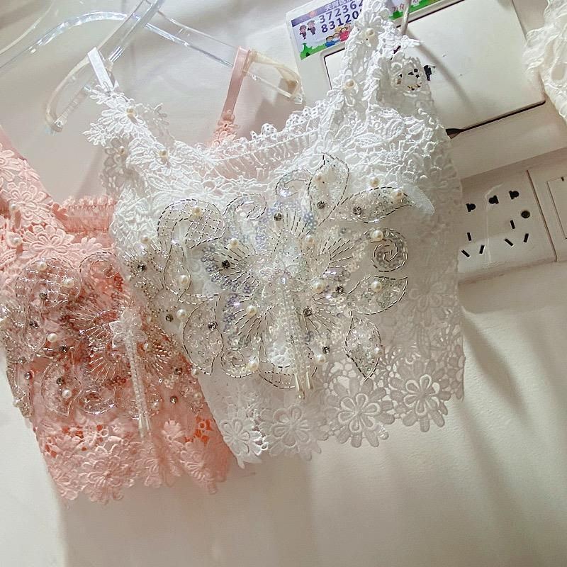 Thumbnail: Beaded Lace Butterfly Crop Top – Sleeveless Y2K Tank with Heavy Embellishment