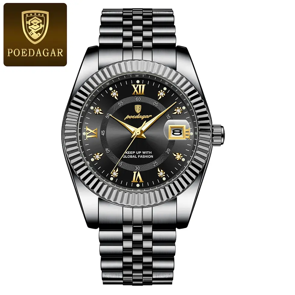 Thumbnail: Stainless Steel Quartz Watch for Men – Waterproof, Luminous, Roman Dial