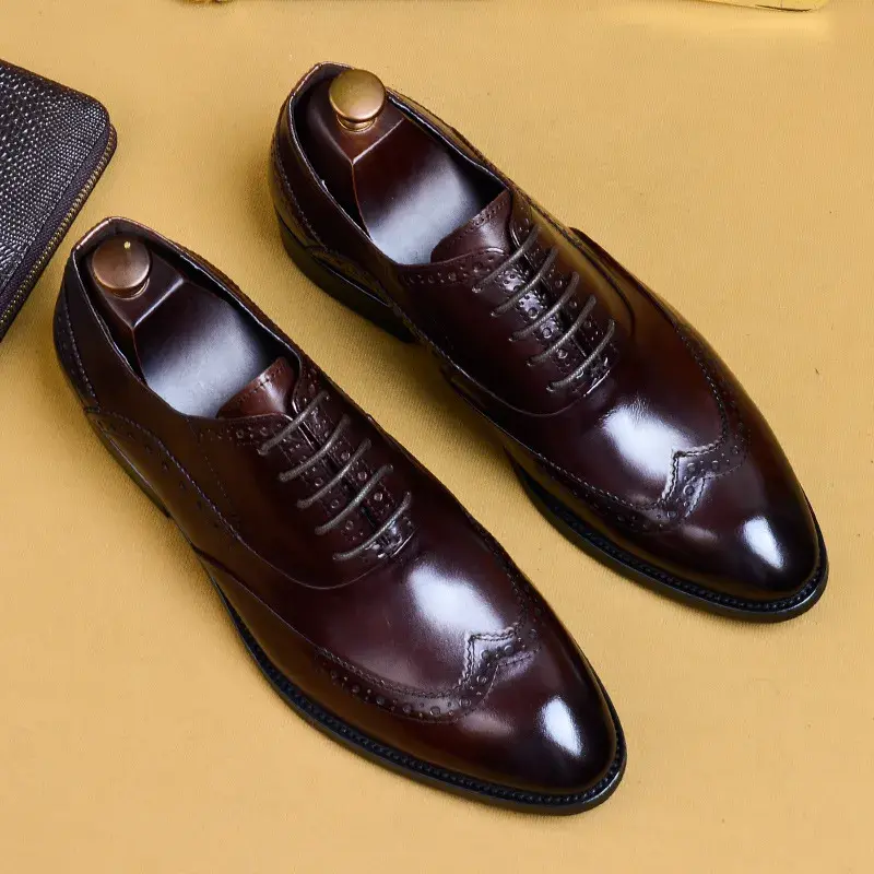 Thumbnail: Luxury Genuine Leather Brogue Dress Shoes for Men with Classic Designer Look