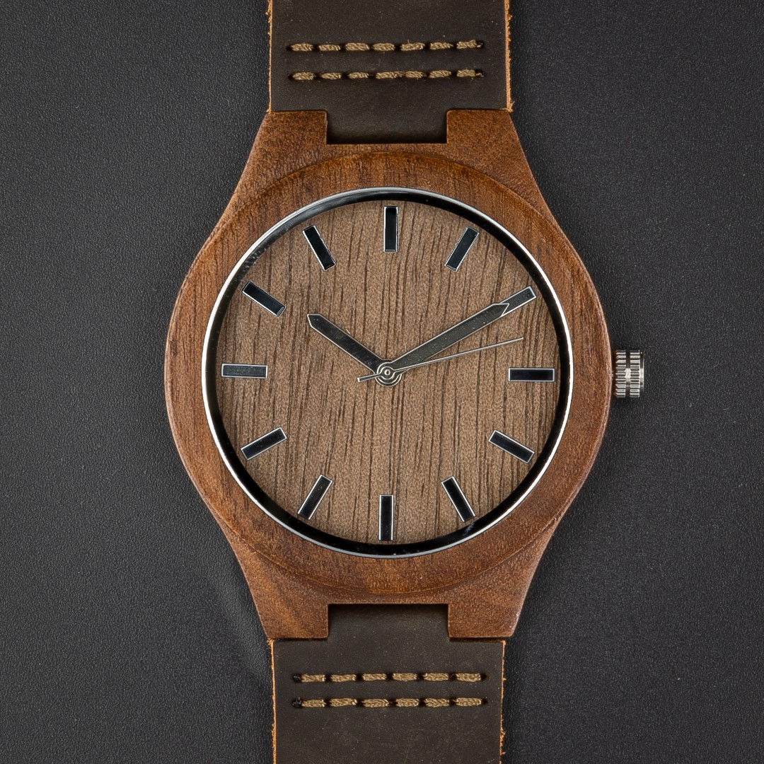 Natural Bamboo Wooden Waterproof Leather Strap Unisex Wrist Watch