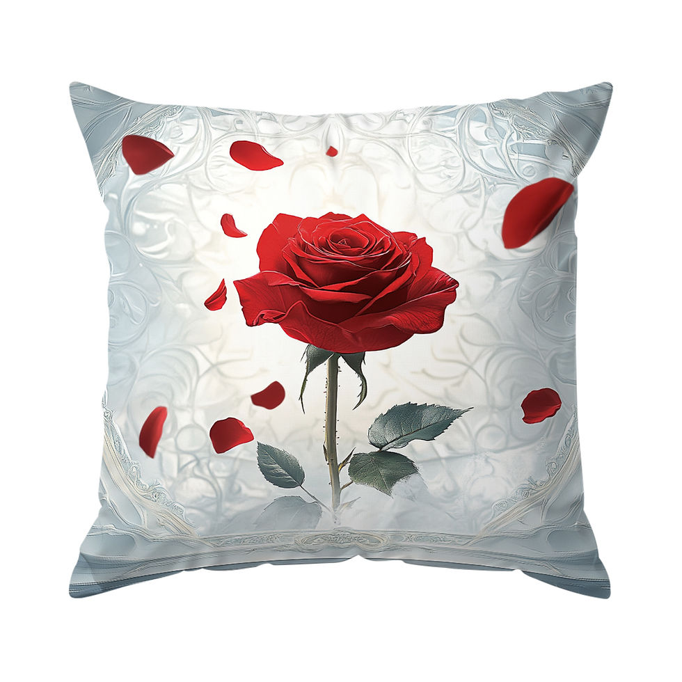 Thumbnail: Red Rose Print Cushion Cover in Peach Skin Velvet