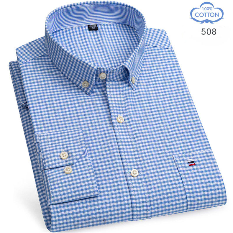 Thumbnail: Men’s Checkered Oxford Shirt – 100% Cotton, Long Sleeve, Smart Casual Business W