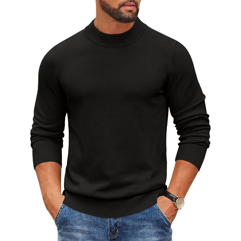Thumbnail: Men’s Heavyweight Ribbed Mock‑Neck Knit Pullover Sweater