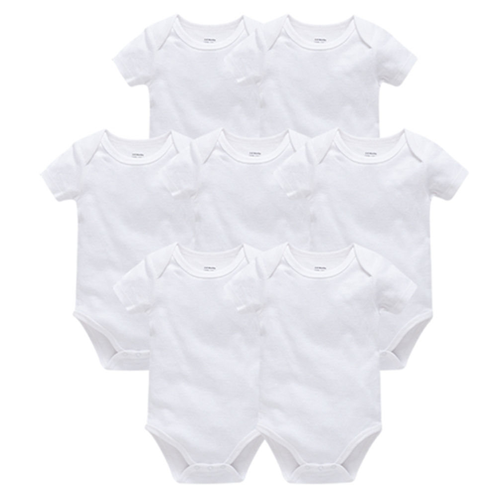 White/Solid Color Baby Bodysuits – Unisex Cotton Short Sleeve Set