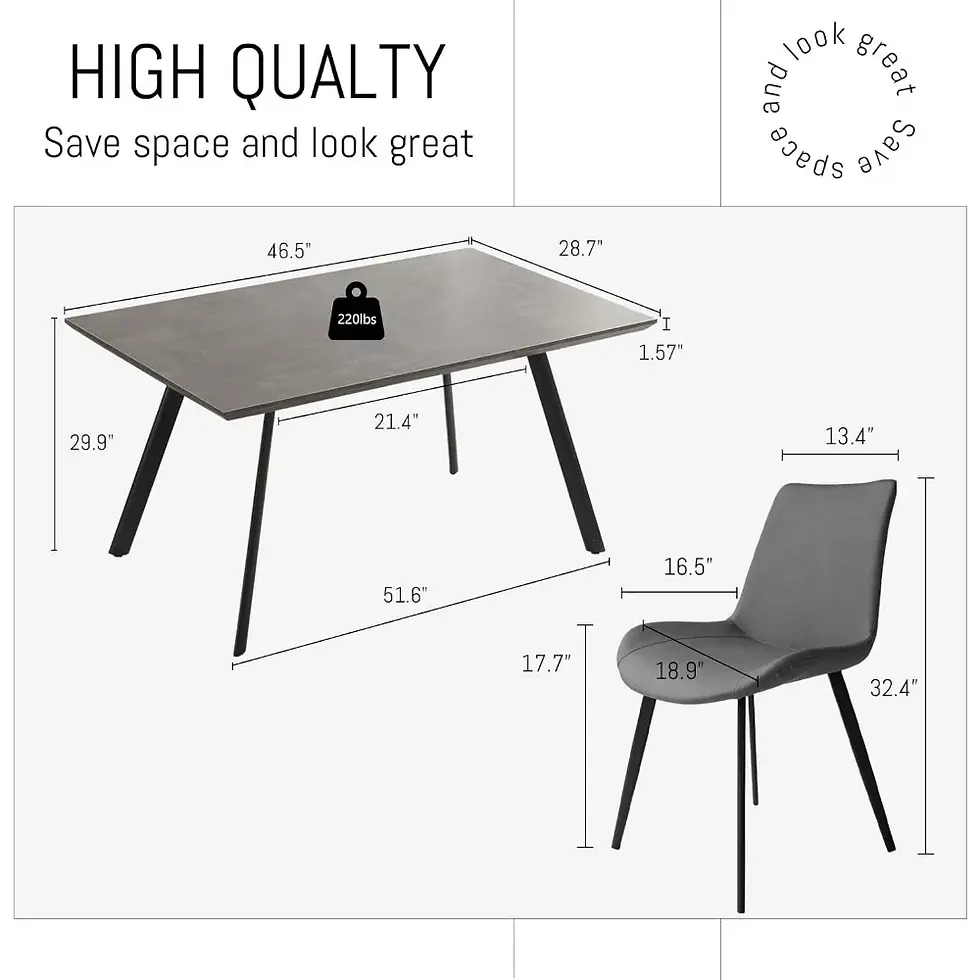 Thumbnail: Modern 5-Piece Dining Table Set Rectangular Wood Table with 4 Upholstered Leathe