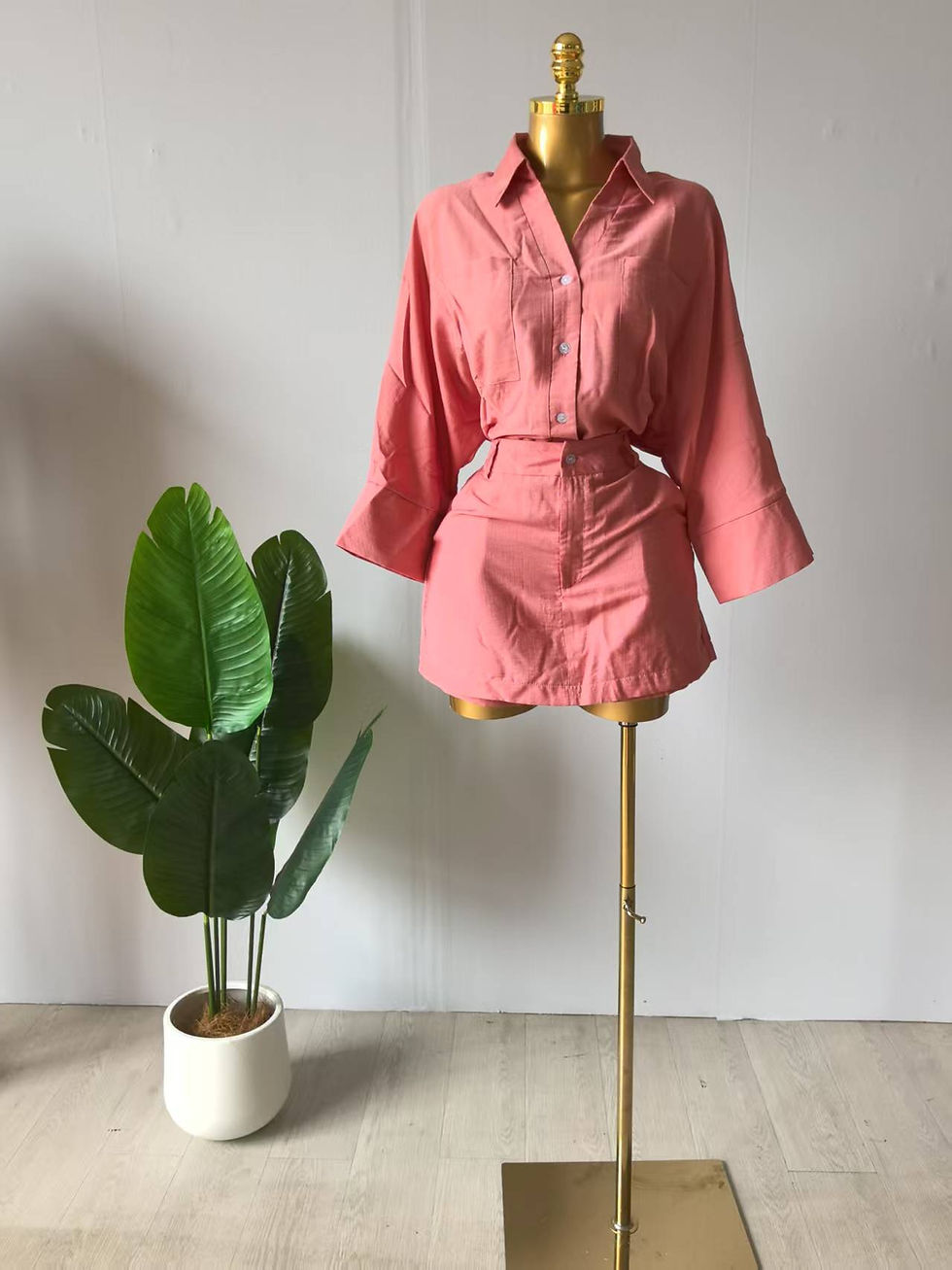 Thumbnail: Full Sleeve Collar Top and Skirt Pants Set for Women Casual Streetwear
