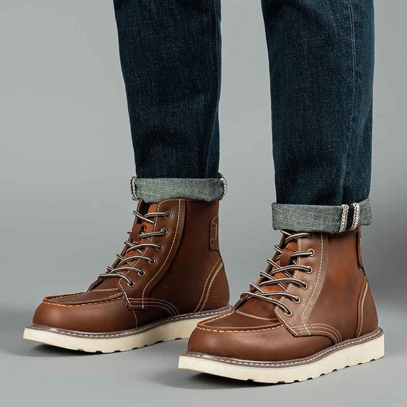 Thumbnail: Vintage Crazy Horse Leather Boots for Men Retro Casual Wear