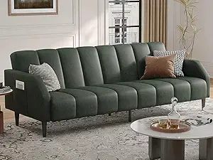 Thumbnail: Faux Leather Futon Sofa Bed with Adjustable Backrest