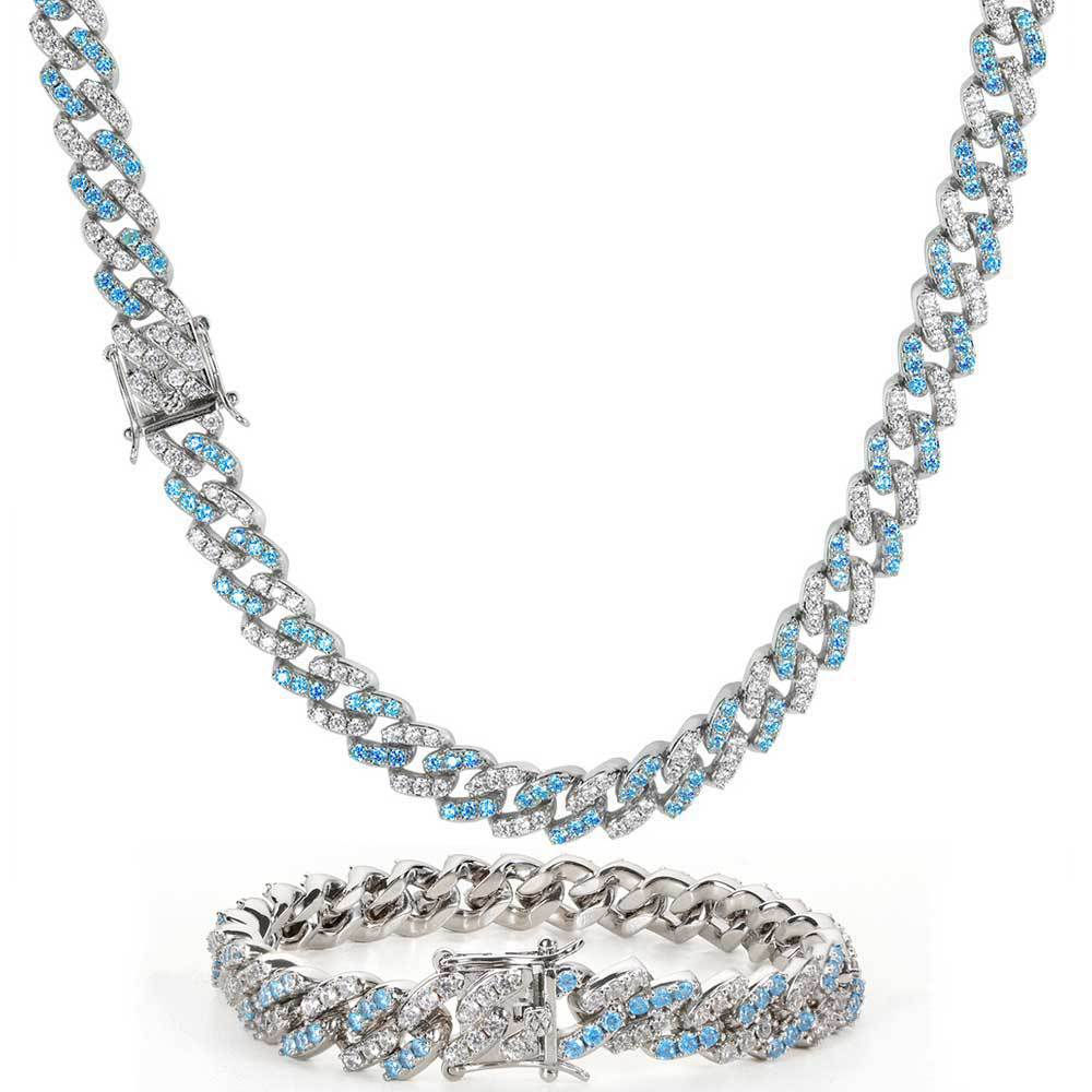 Pink 18K Gold Plated Cuban Link Tennis Jewelry Set for Men