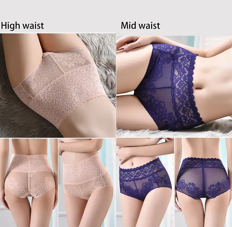 Thumbnail: Women’s Lace High Waist Panties Transparent Stretch Briefs