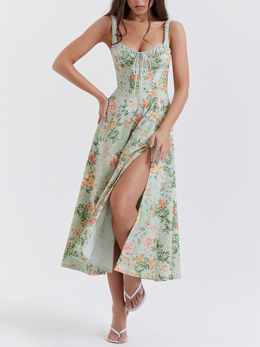 Thumbnail: Women Floral Low-Cut Sleeveless Midi Dress