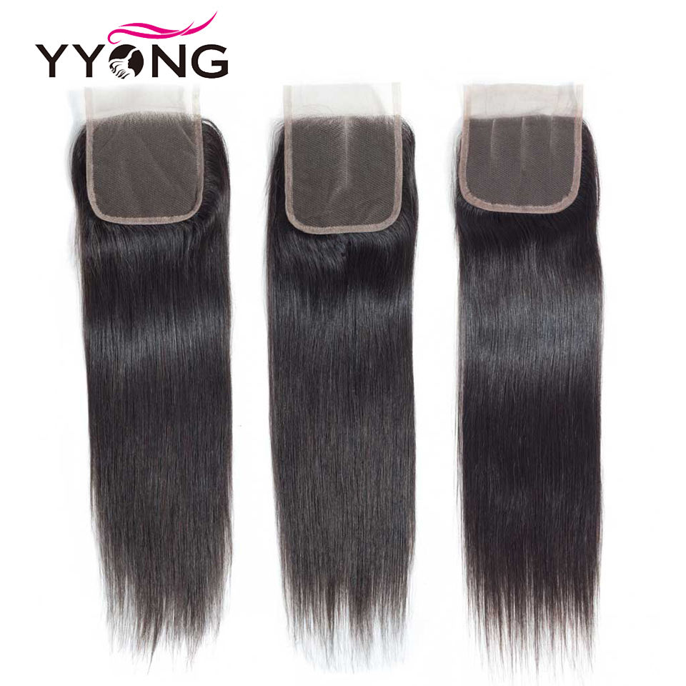 4x4 Lace Closure Brazilian Straight Hair Free/Middle/Three Part Swiss Lace