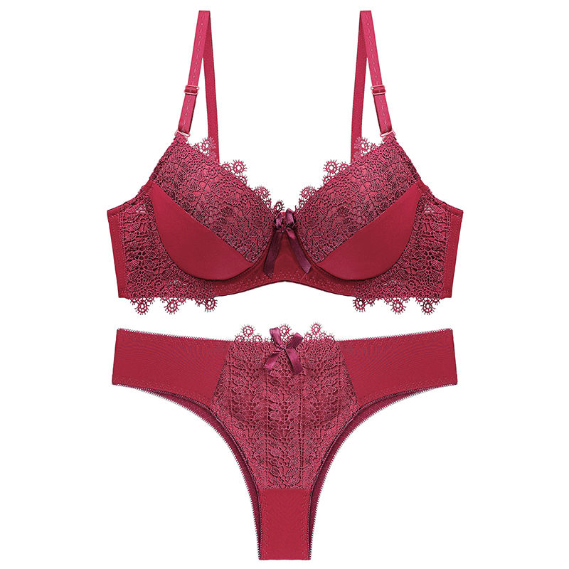 Thumbnail: Solid Color Pushup Bra and Panty Sets Lace Underwear Women Bra Set