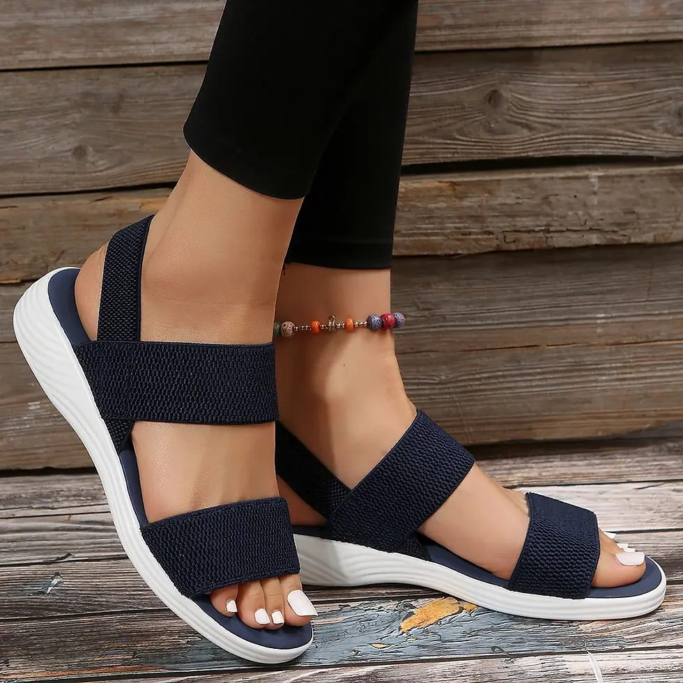 Thumbnail: Women’s Knit Elastic Cloth Wedge Sandals Slip On Lightweight Casual Walking Shoe