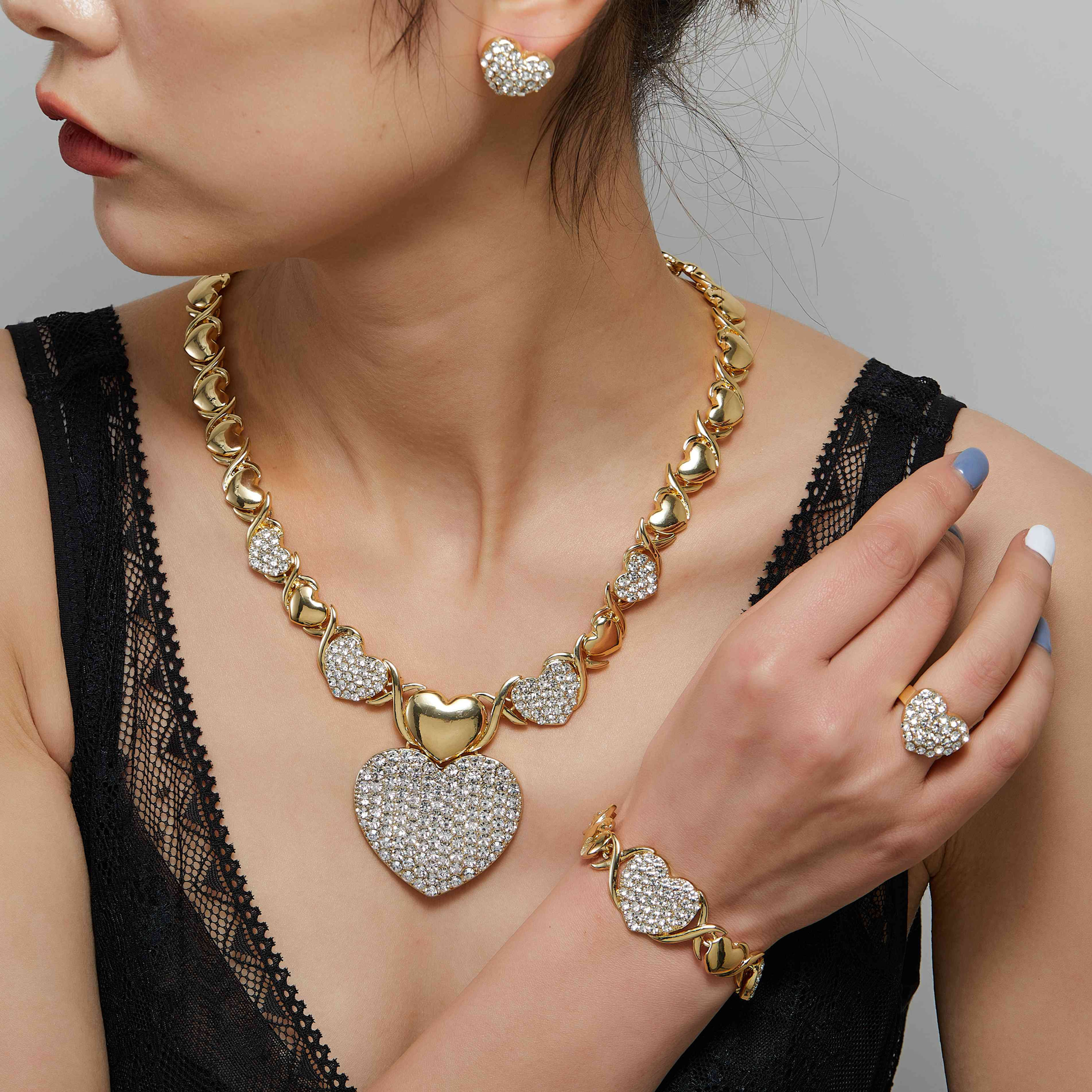 Gold Jewelry Set – 18K Gold Necklace, Earrings, Bracelet & Ring for Women